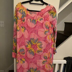 Slinky Sheer Lined Power Pink Party Dress